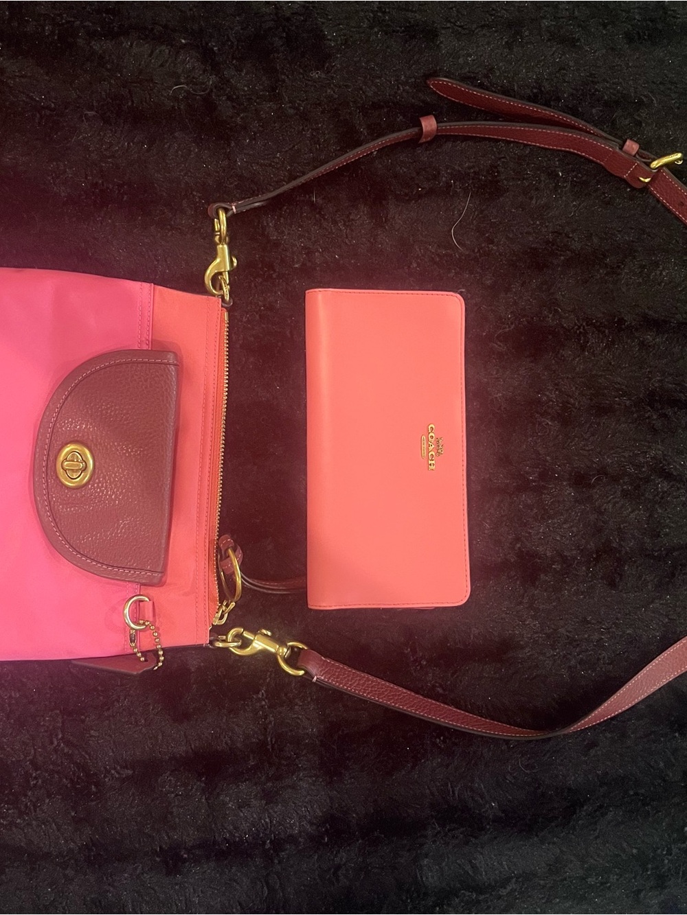 Coach Pink Two-Tone Crossbody Bag with Matching Wallet